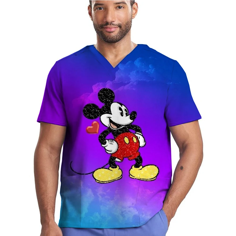 Nurse Working Tops Husky Disney Mickey Mouse Clinical Uniforms Medicals Uniform Dental Beauty Salon Workwear Women Men Scrub Top