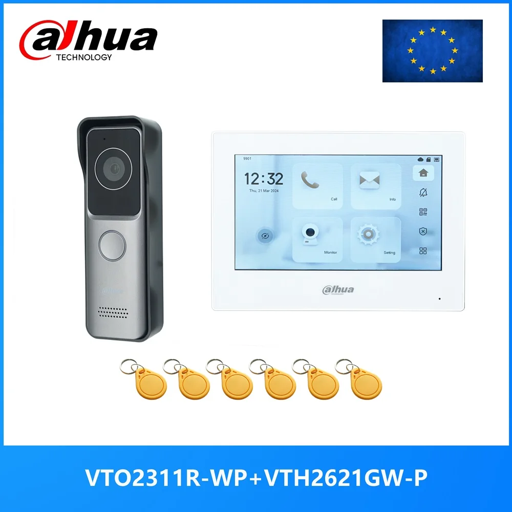 Dahua Multi-Language IP Video Intercom KIT,VTO2311R-WP & VTH2621GW-P / VTH2621G-P, support P2P cloud phone app, RFID Card Unlock