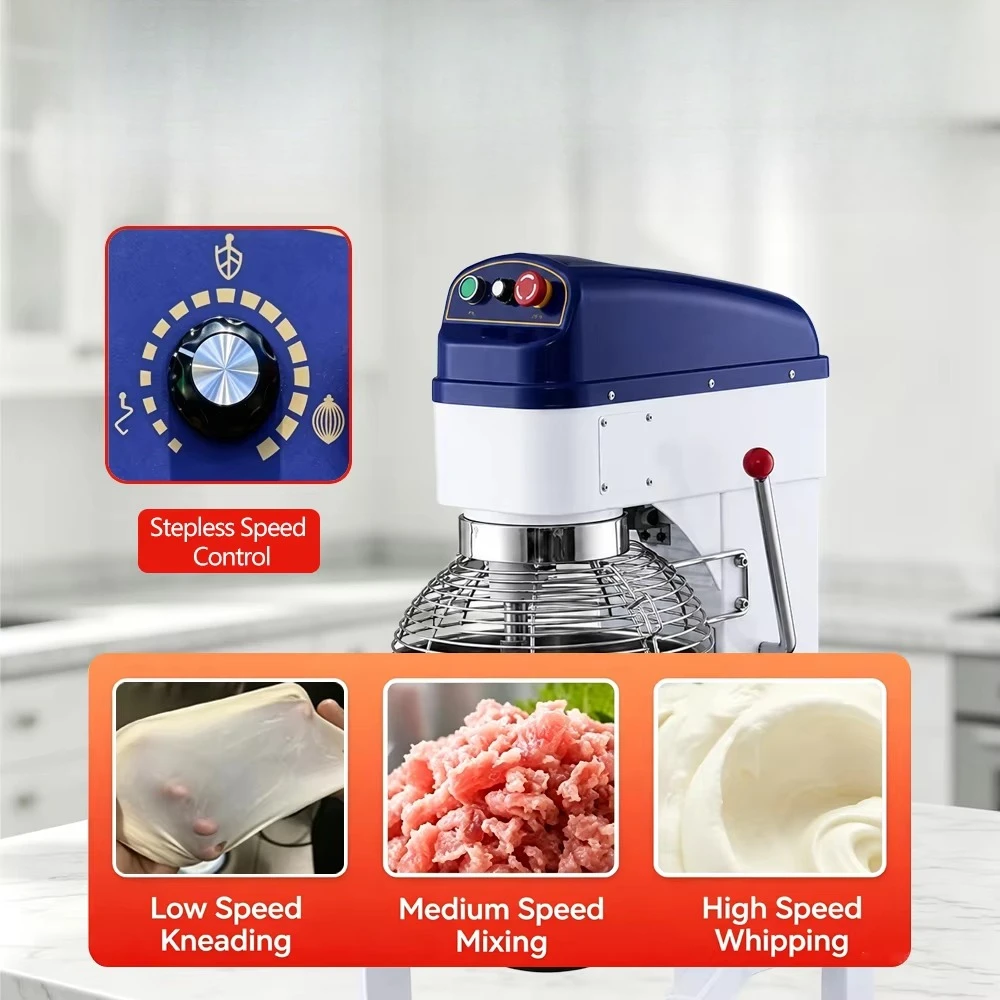 Commercial Planetary Mixer Variable Speed Low Noise Stainless Steel Accessories for Dough Cream Mixing Flour Mill Nuts Fruit