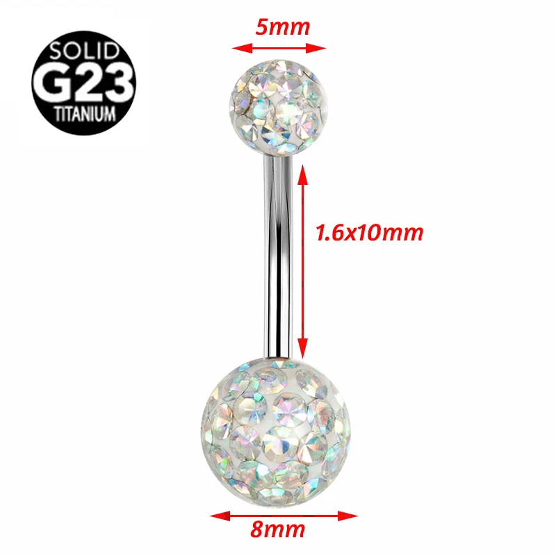 1Pc G23 Titanium CZ Belly Button Ring Waterproof Beach Accessory Navel Piercing Earring 16G Titanium Rod Bohe Women Body jewelry