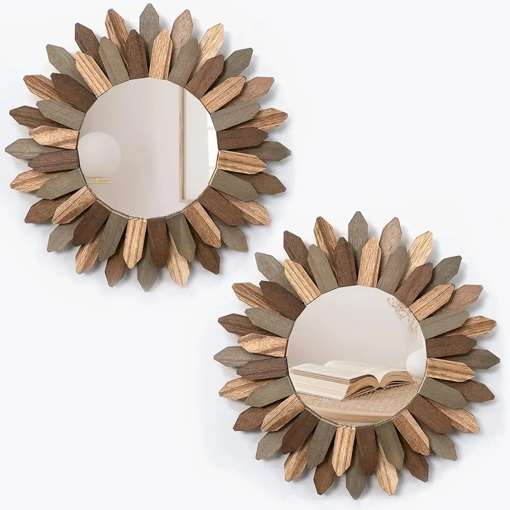 

Boho Wall Decor Mirror 2 Pa 12 H Rustic Wood Decorative Mirror For Room Decor Rustic Farmhouse Wall Decor For Bedroom Bathroom