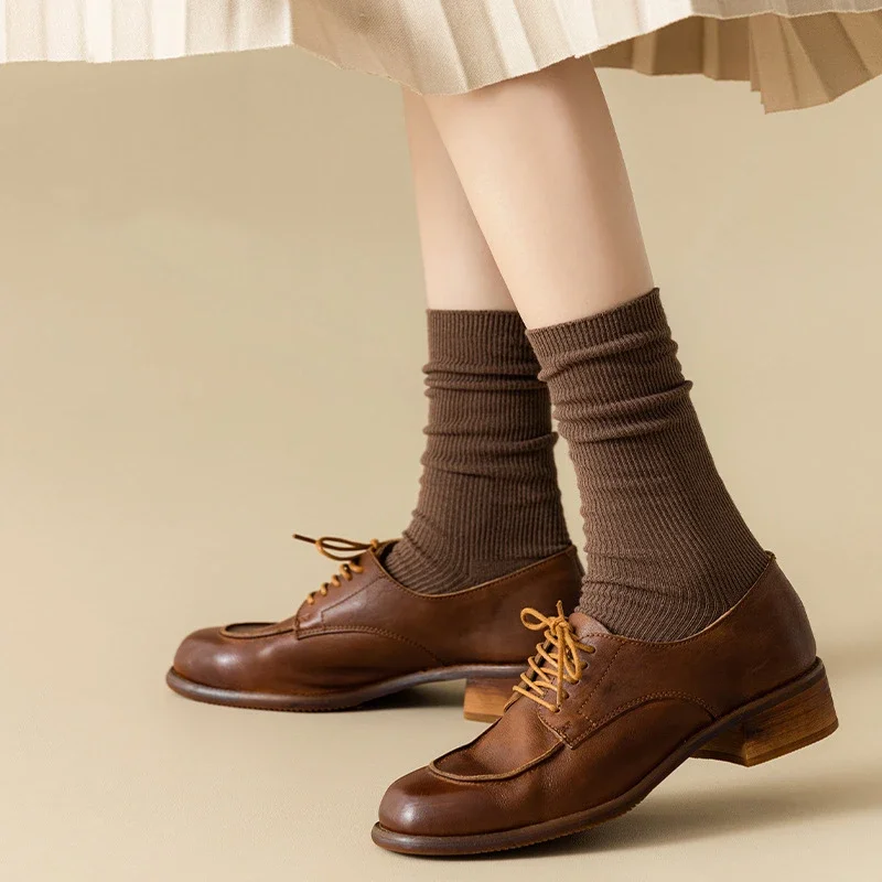 Women's Cotton Socks New Autumn Casual Simple Solid Color Winter Warm Socks For Women Korean Style Middle Tube Girls Pile Socks image 2