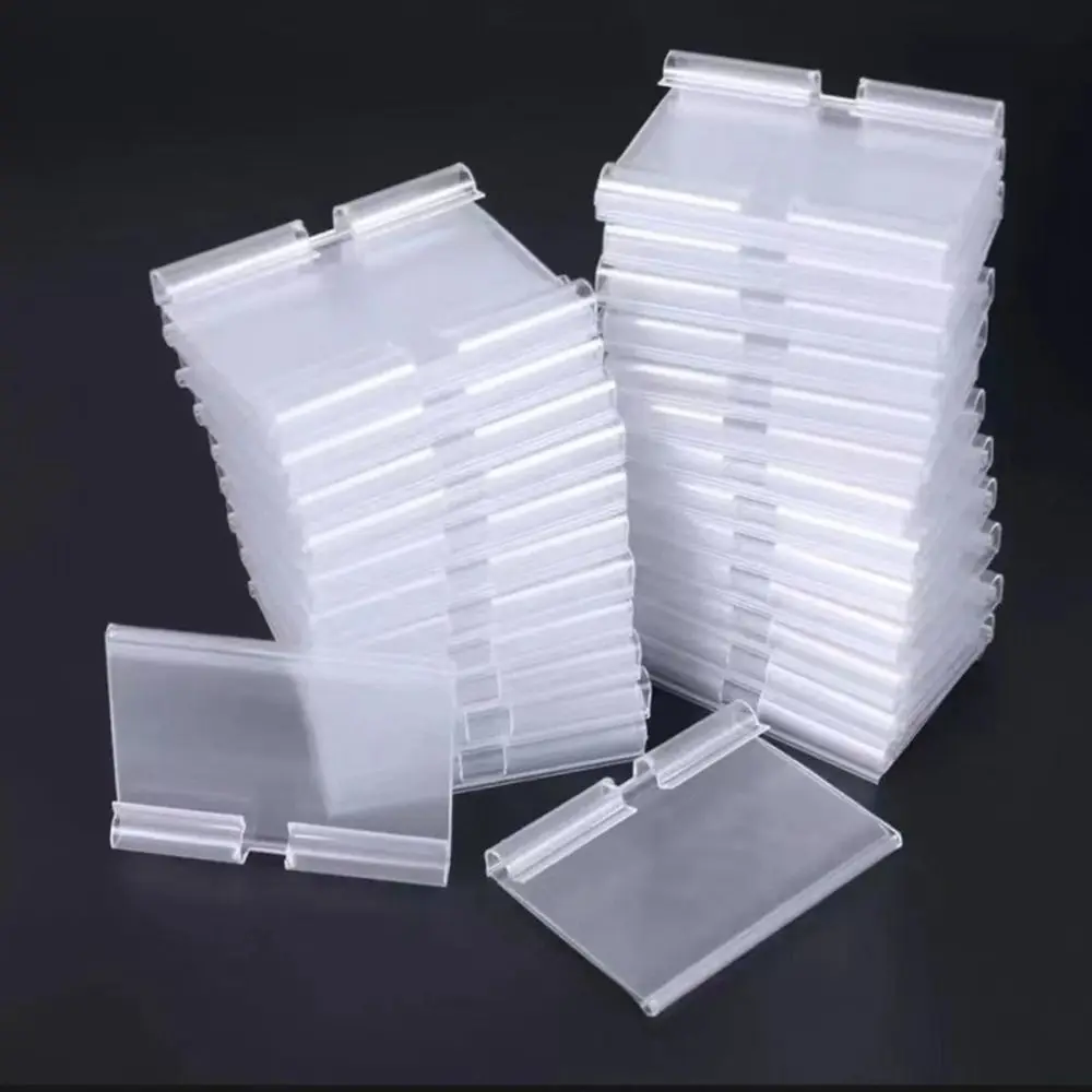 50PCS Plastic Price Tag Holder Transparent Signage Price Tag Display Holders Multifunctional Double line hook Label Holder