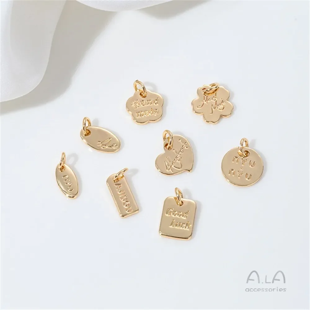 14K Gold-plated Color Plum Blossom Heart-shaped Pendant Accessory Rectangular Round Plate Oval Diy Bracelet Necklace Accessory