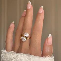 Pear square cz stone dainty rings stainless steel rings for women minimalist simple stainless steel jewelry new in 2024