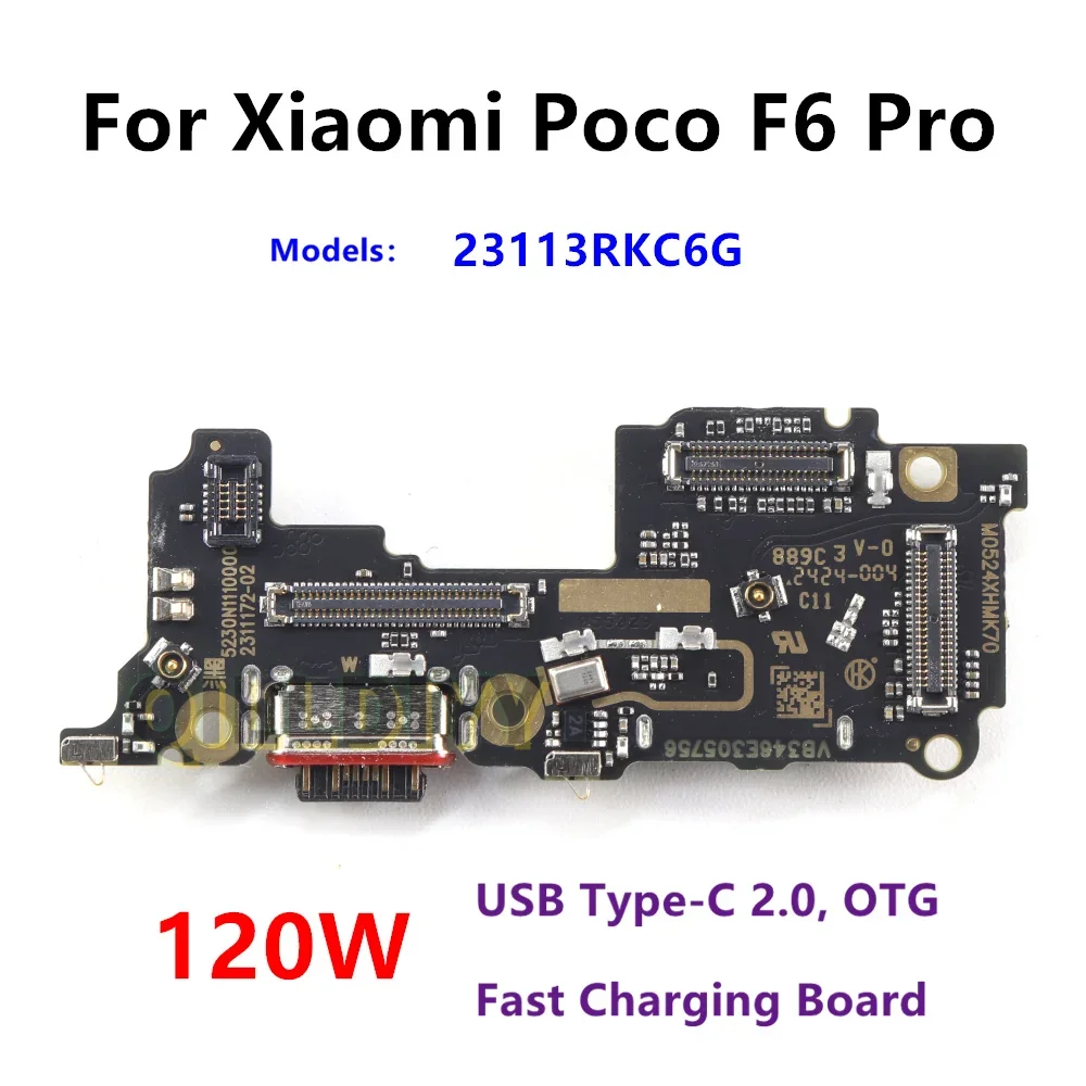 Cable flexible de puerto de carga USB para Xiaomi Poco F6 Pro con placa lectora de tarjetas SIM, piezas de reparación 23113RKC6G