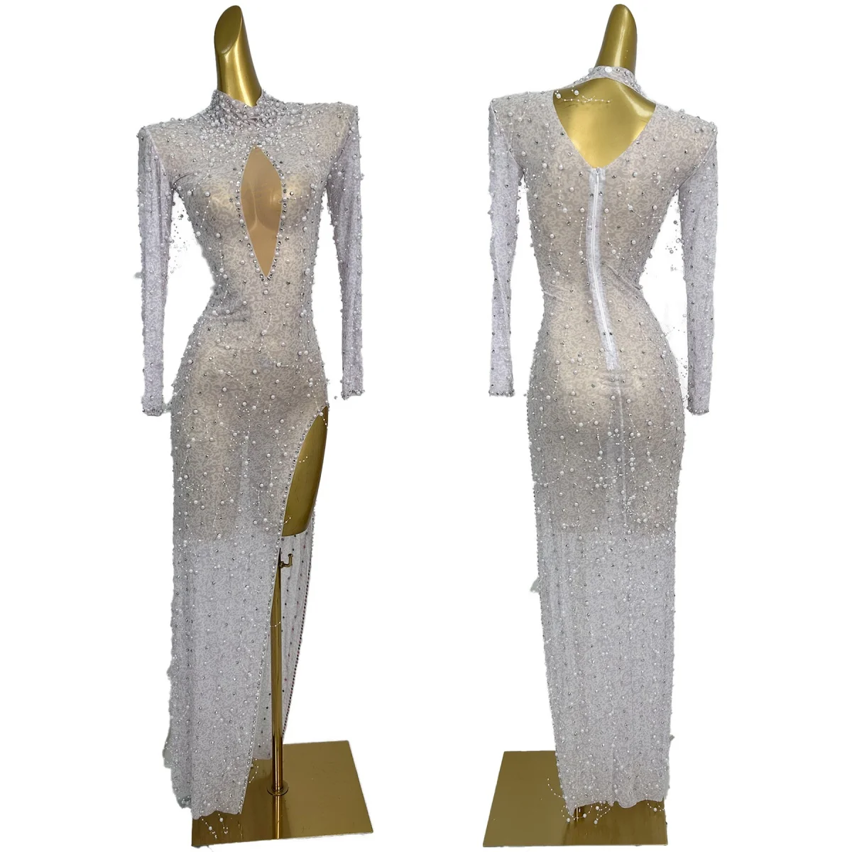 

Sparkly Rhinestones Pearls Luxury Long Dress for Women Elegant Evening Birthday Celebrate Wedding Photo Shoot Dresses Nianlun