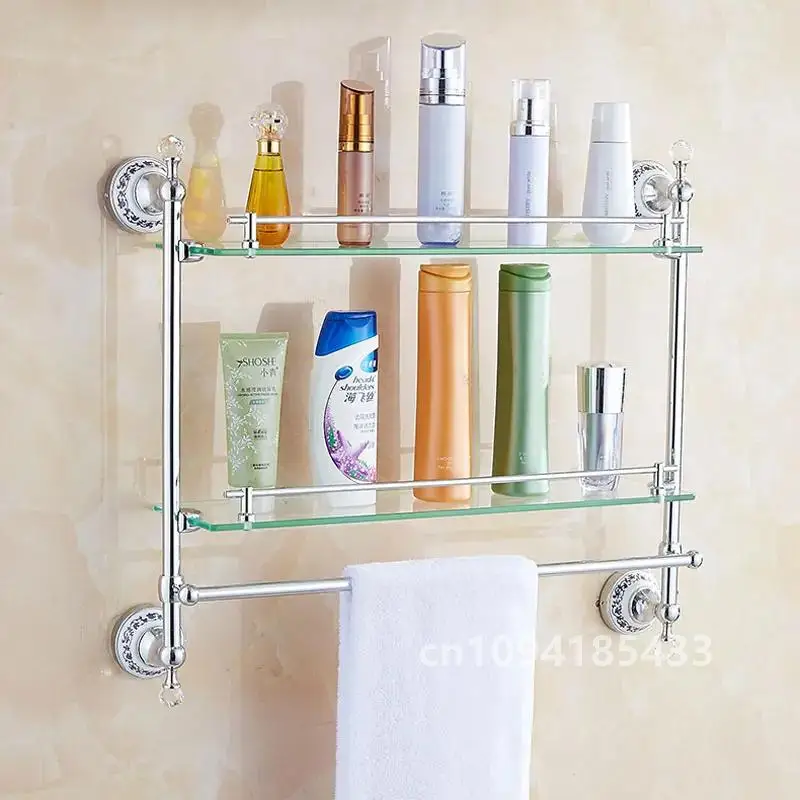 European Antique Blue and White Porcelain Chrome Finish Bathroom Hardware Set Silver&Crystal Towel Rack Bar Hook Basket Rack 5