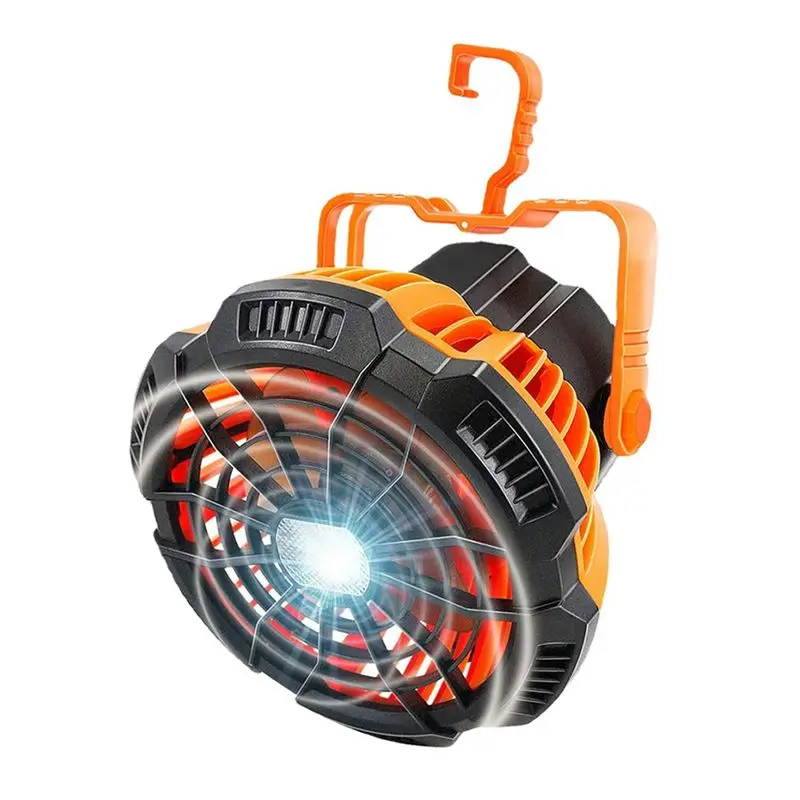 

【Горячий показано】Вентилятор для кемпинга на открытом воздухе со светодиодным фонарем Портативный вентилятор на батарейках с подвесным крючком Перезаряжаемый уличный вентилятор для палатки