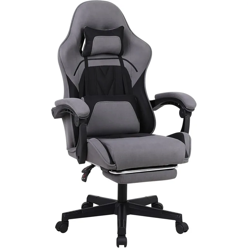 Chulovs Gaming Chair, Computer Chair with Footrest and Lumbar Support, Height Adjustable Game Chair with 360°-Swivel Seat and He