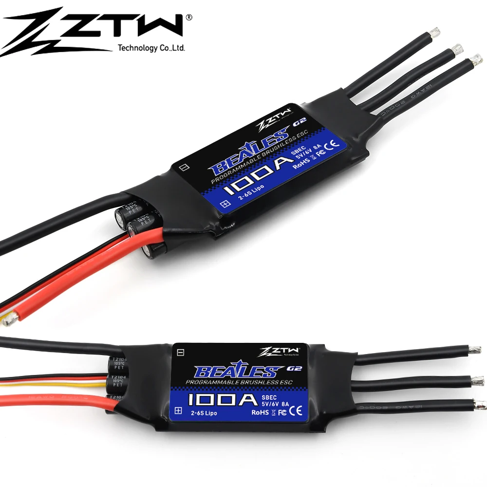 ZTW Beatles G2 20A 30A 40A 50A 60A 80A 100A 2-4S/ 2-6S 32-bit Brushless Speed Controller With 5.5V/4A 5.6V/8A SBEC For Airplane