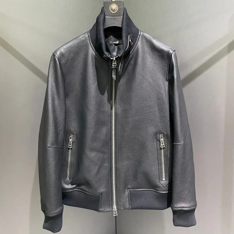 

New style jacket - imported top-grain cowhide with lychee pattern fabric - high-quality men's coat