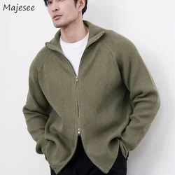 Zip-up Knitted Cardigan Men Simple Cozy Knitwear Handsome Mature Smart Casual Daily High Street All-match Soft Мужские Кардиганы