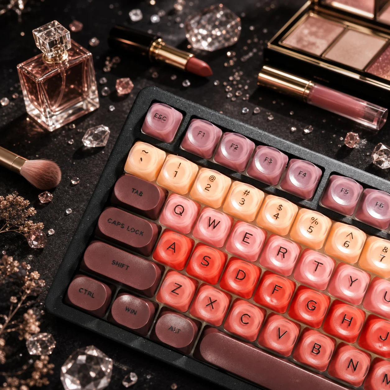 Lipstick Theme Gradient Crystal Keycaps Set Custom DIY Gaming Mechanical Keyboard PBT Key Caps Set for Keyboard 68 70 80 90 100