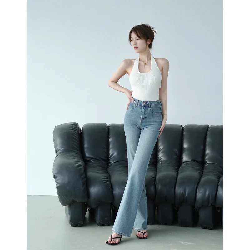 جينز SerioLudere عالي الخصر متوهج مريح للغاية عالي المرونة على شكل بيضة للأولاد جينز صيفي للسيدات