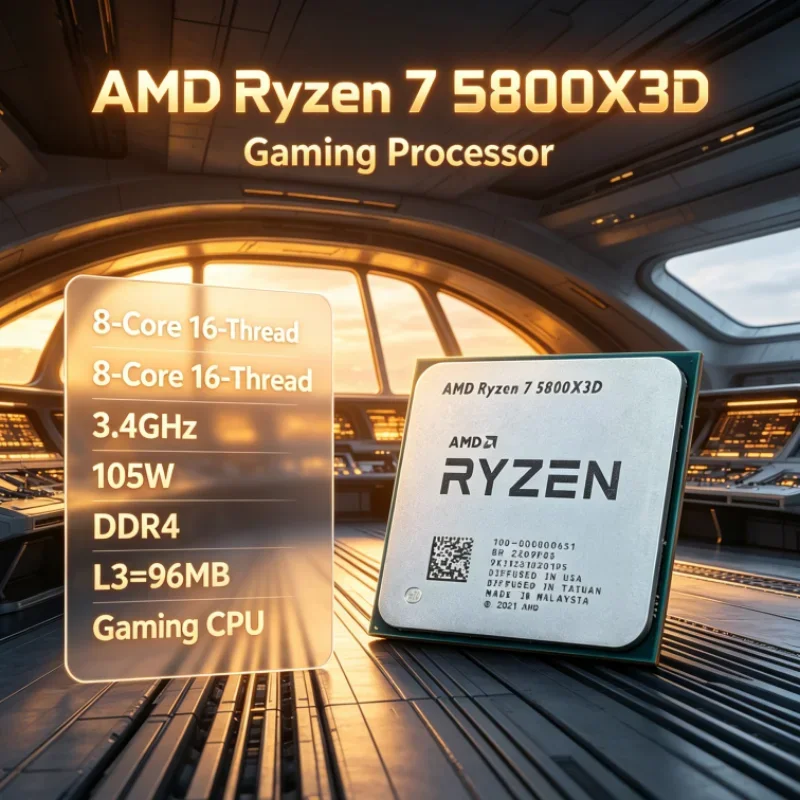 AMD R7 5800X3D 96 MB Ryzen 7 CPU Processor 105W Gaming Processor DDR4 7nm 3.4 GHz 8-Core 16-Thread for Content Creation