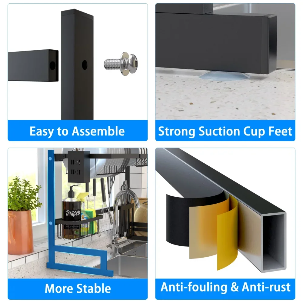 Dish Drying Rack Kitchen Over The Sink Dish Drain Rack Utensil Holder Double Sink Stainless Steel Matt Black