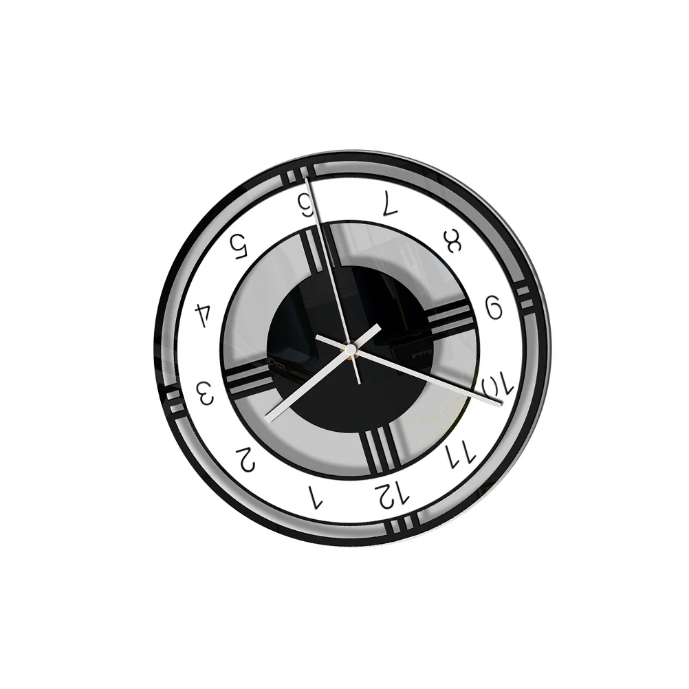 

Round Acrylic Wall Black White Music Disc Design Silent Decorative For Living Room Bedroom Office Home Stylish Hanging