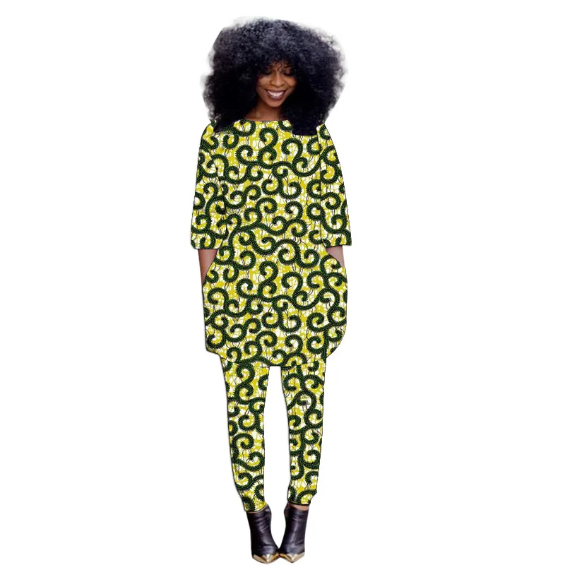 Original Print Women's Groom Suit African Outfits Half Sleeve Tops Patch Pants Tailor Made Female Ankara Outfit