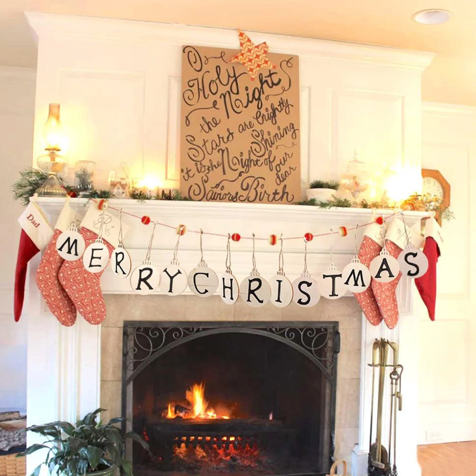 

30Pcs Wooden Christmas Ornaments Set with Six Designs DIY Craft Accessories for Holiday Decorations Hanging Pendants on Tree