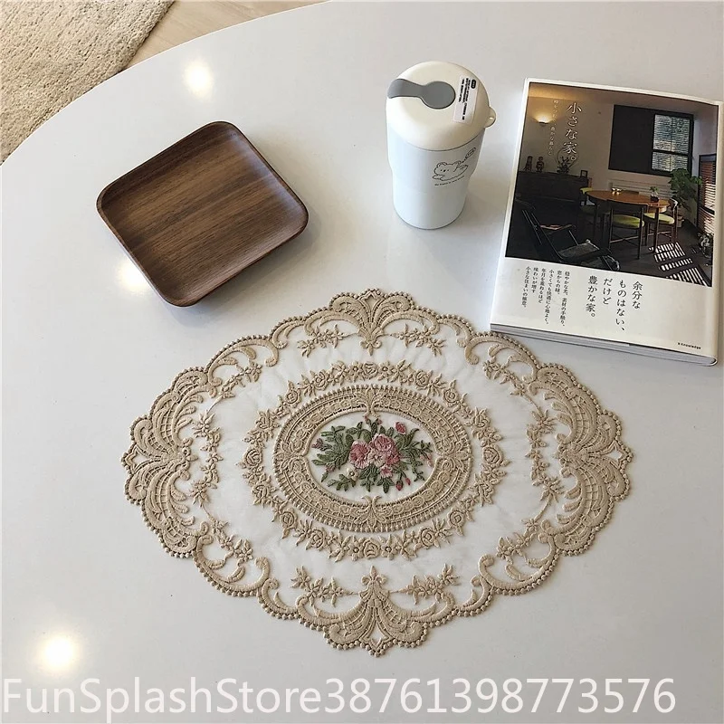 Vintage Lace Coaster Embroidery Tablecloth Placemat Retro Cabinet Furniture Decor Background Photo Props