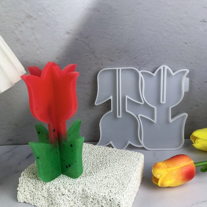 Desk Ornament Mould Flexible Silicone Mold for Tulips Flower Shaped Decoration Gypsum Molds Jewelry Making Supplies Dropshipping