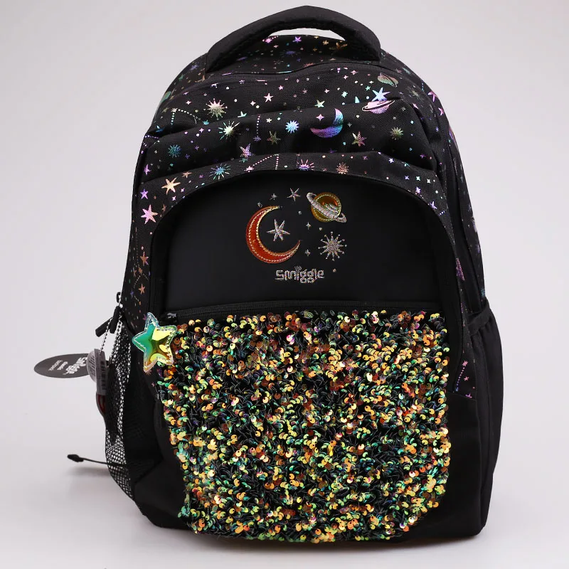 Australian Smiggle Black Gold Universe Series Pen Box Backpack Set Student Large Capacity Backpack Gold Glitter Fashion Backpack