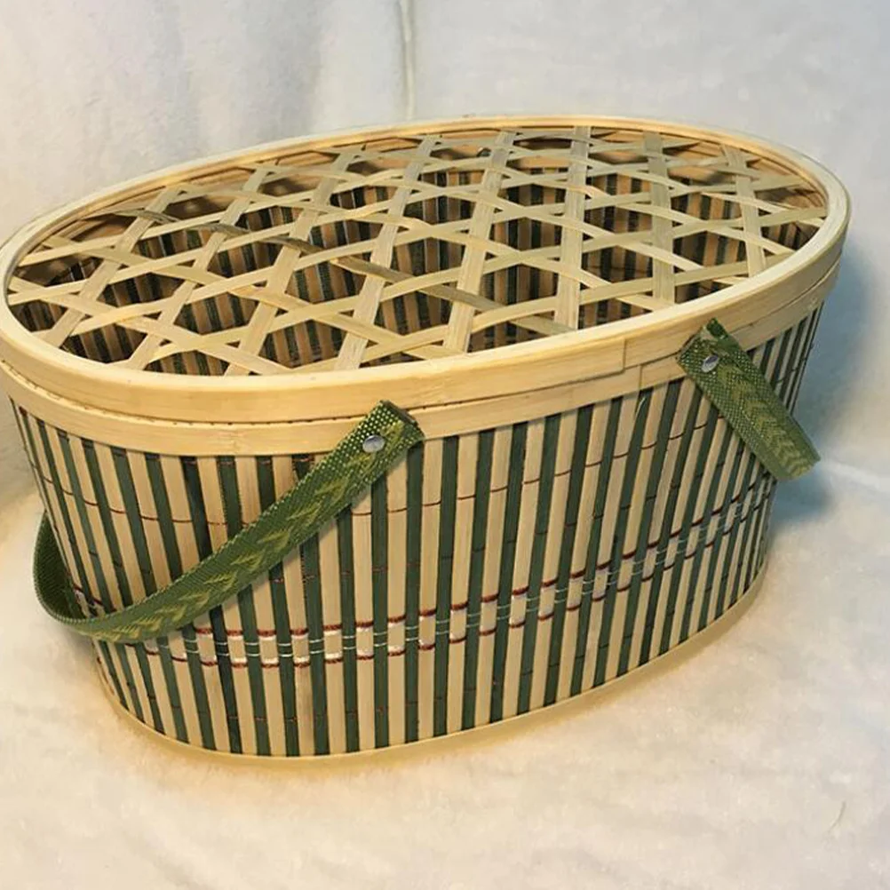 Handmade Bamboo Woven Egg Basket Light Green Decorative Easter Basket Storage for Bread Fruits Tableware Small Items