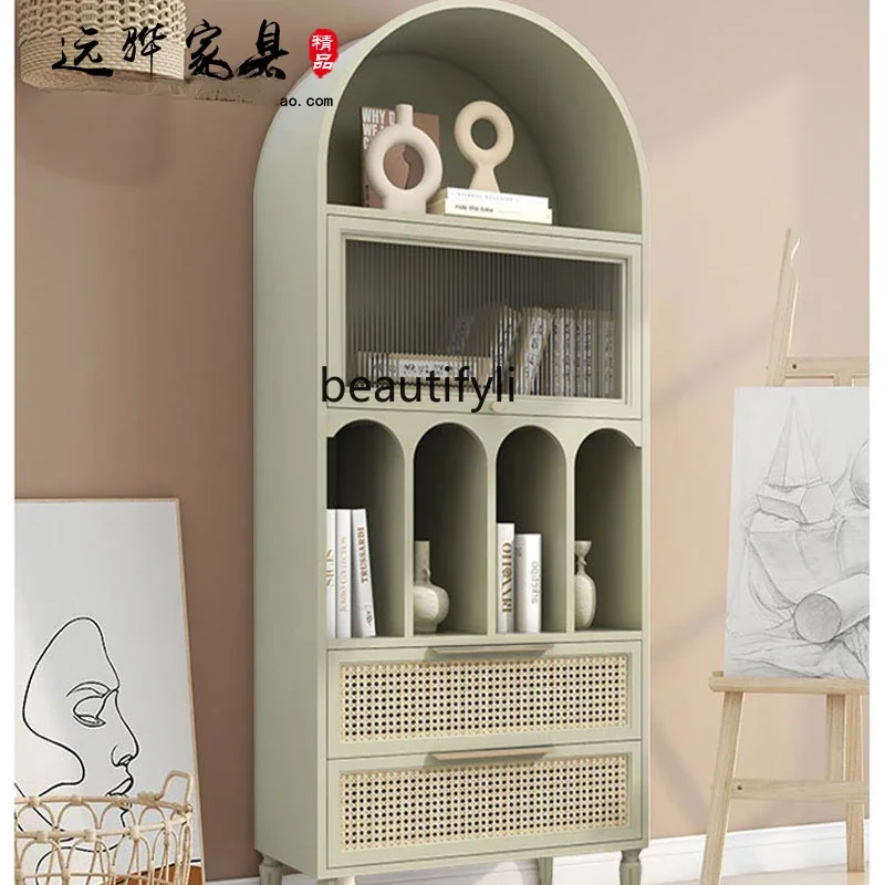 American arched rattan bookcase modern simple side cabinet bed and breakfast living room decorative locker