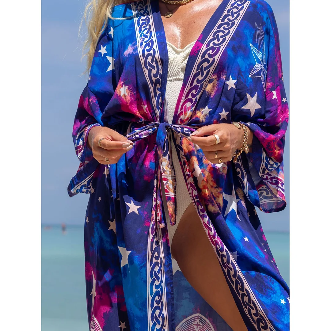 Schlangenmuster-Strandkleid, Strandmode, bedrucktes Maxikleid, Kimono, Boho-Langtunika, Strandkleidung, Damen-Strandüberwurf, Überwürfe, Damen V4426 – Detail 11