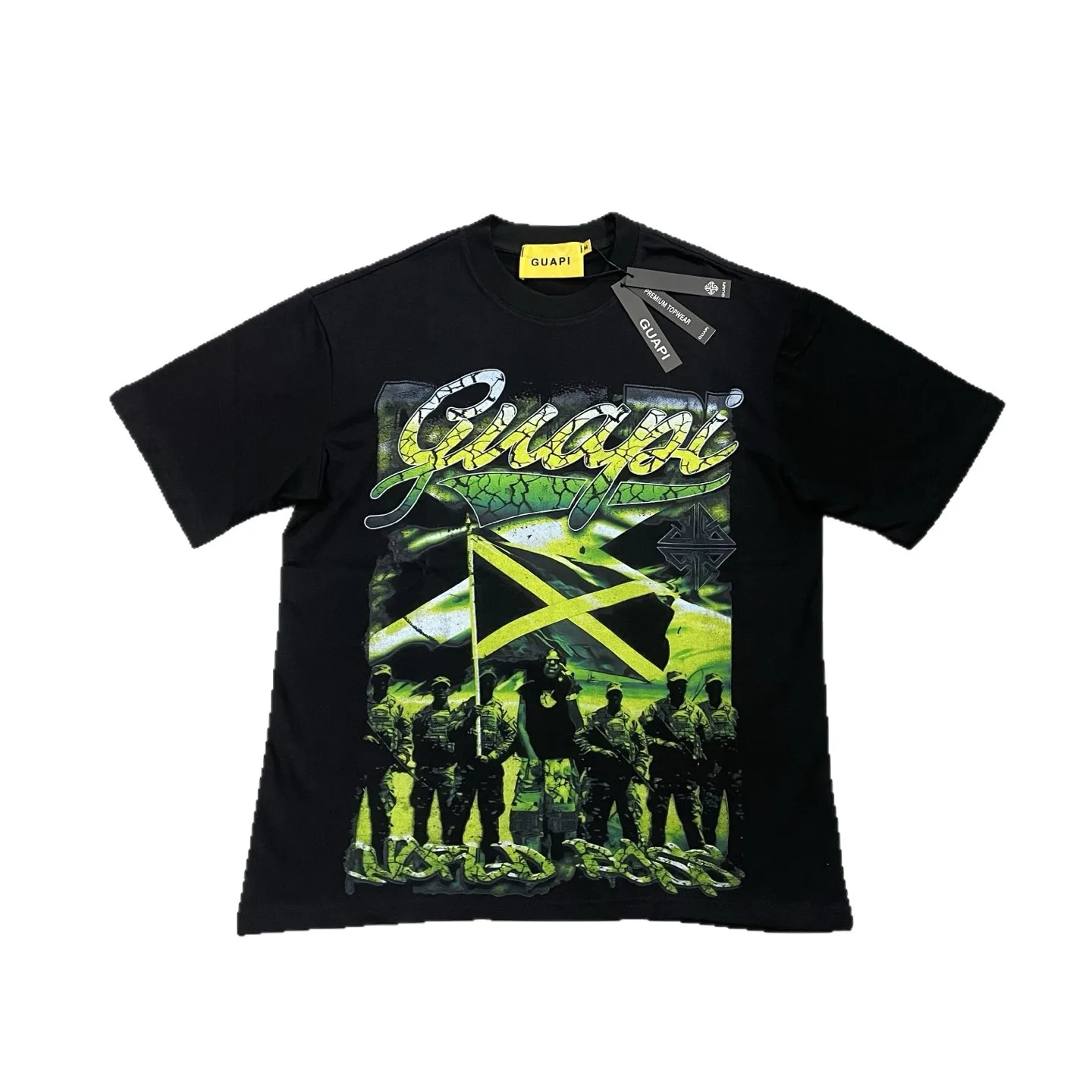 Guapi Street Trendy White Ink Direct Spray Short-Sleeved T-Shirt, Loose Round-neck Ins Cool Brand Casual Shirt
