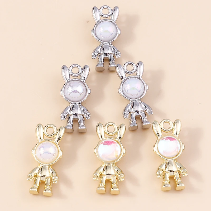 Leslie 5pcs Exquisite Crystal Rabbit Astronaut Charms for DIY Jewelry Making Women Earrings Necklace Bracelet Pendants