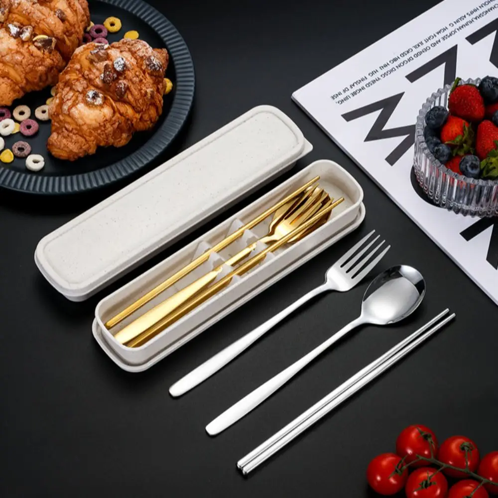 304 Stainless Steel Cutlery Set with Storage Case Korean Style Portable Tableware Set Home School Kitchen Dinnerware Services