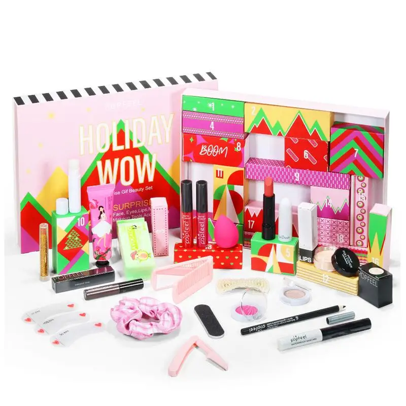 Kerst Adventskalender Doos Make-Up Set Lippenstift Oogschaduw Concealers Cosmetica Geschenkdoos Voor Vrouwen Meisje Kerstcadeaus