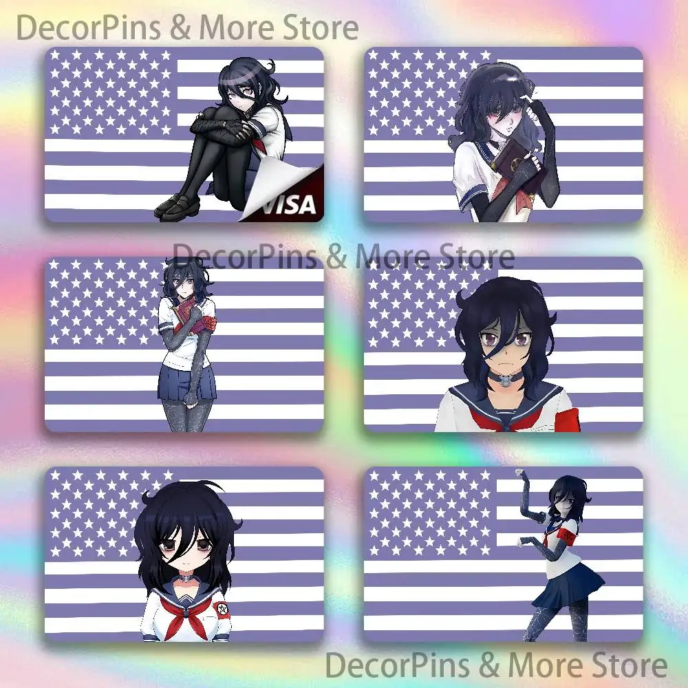 

Oka Ruto Y-Yandere S-Simulator Bank Credit Cards Bus Pass Stickers Cool Decoration Waterproof 4PCS Card Protective Film