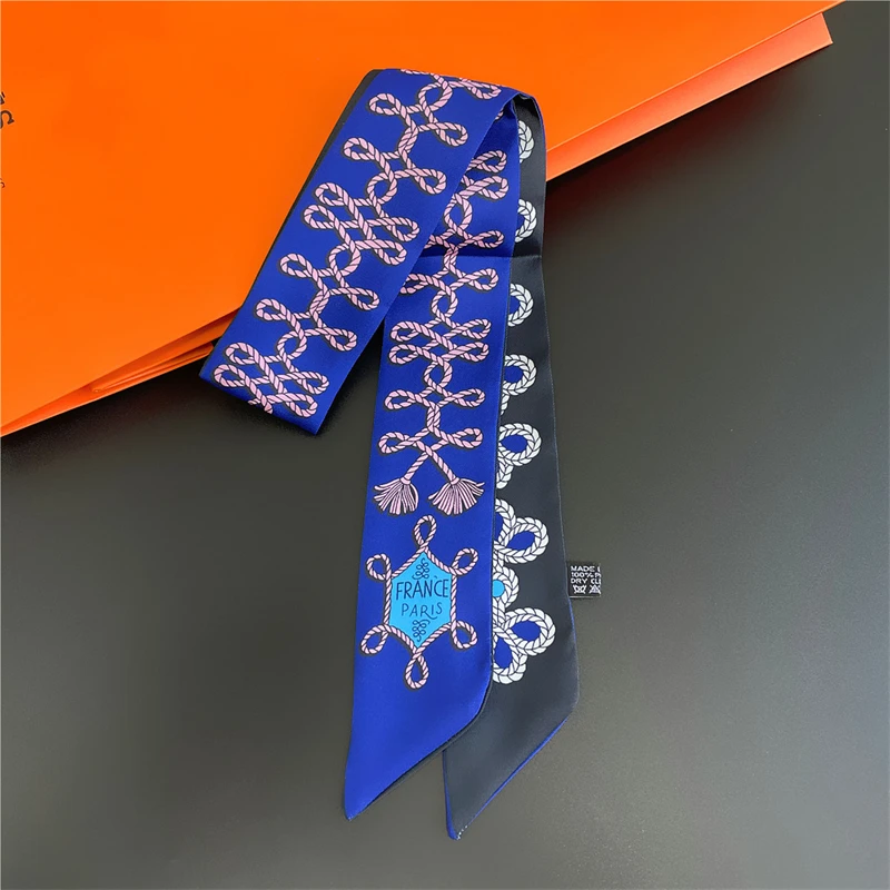 2022 New Small Ribbon Women\'s Scarf Tie Bag Scarf Designer Silk Long Narrow Silk Scarf Decorative Cable Ties Lengthened