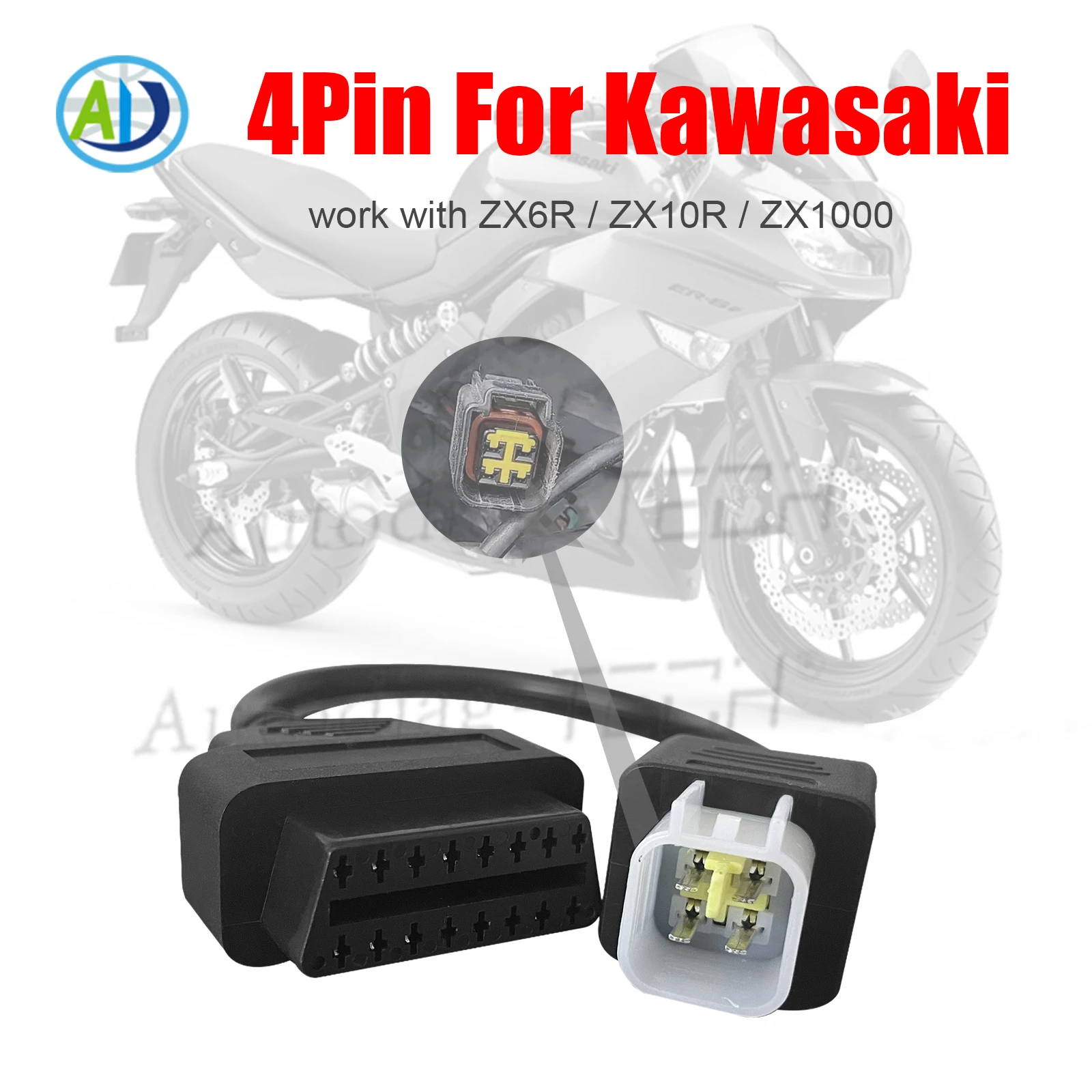 

Motorcycle OBD Adapter For Kawasaki ZX6R ZX10R ZX1000 4Pin to 16Pin Professional OBD2 Diagnostic Connector Cable for CAN K-Line