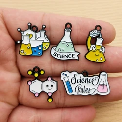 10pcs Chemistry Science Charm Jewelry Accessories Enamel Necklace Earring Pendant Diy Making Supplies Alloy Metal Black Plated