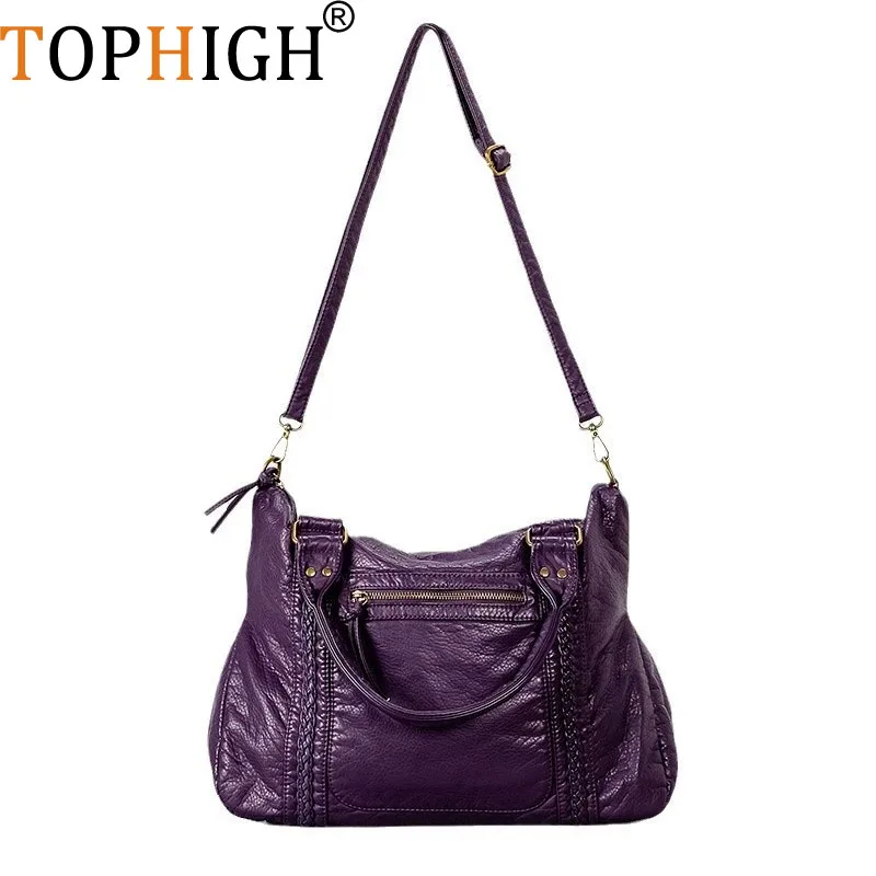 TOPHIGH Retro Large Capacity Women Handbag Soft Leather Tote Bag Vintage Locomotive Designer Luxury Shoulder Crossbody Bag
