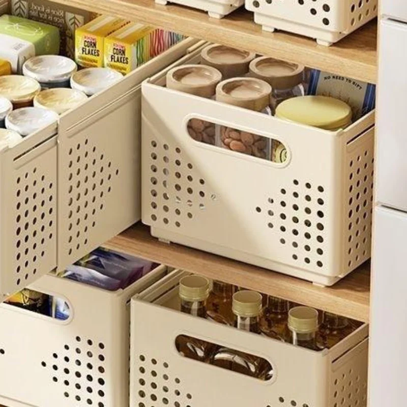 Plastic Cabinet Storage Box Stackable and Expandable Design Ideal for Organizing Kitchen and Bathroom Supplies