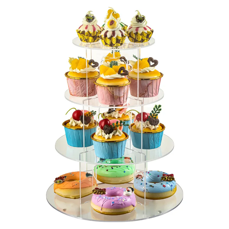 

3-7 Tiers Round Cupcake Stand, Acrylic Cake Stand Cupcake Holder Serving Stand Cookie Candy Buffet Desserts Platter for Party