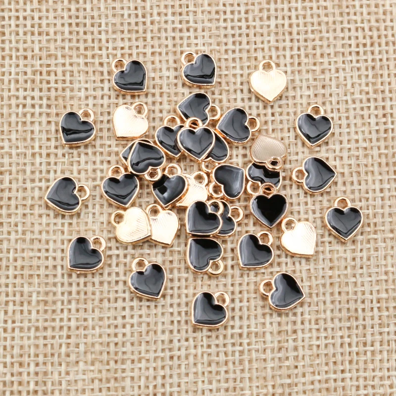 50PCS 6*8mm Alloy Metal Drop Oil Small Heart Charms KC Gold Pendant For DIY Bracelet Necklace Jewelry Making Findings