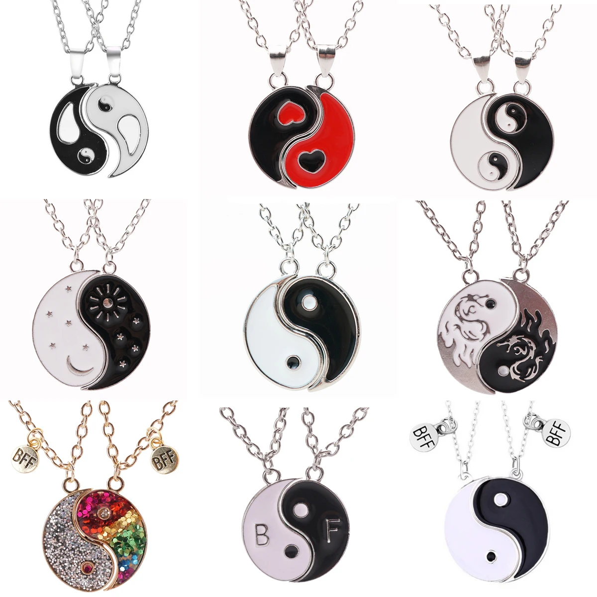 2 Pcs/set Taichi Pendant Necklace For Women Best Friends Magnetic Geometry Choker Adjustable Pendant Necklace Party Jewelry Gift