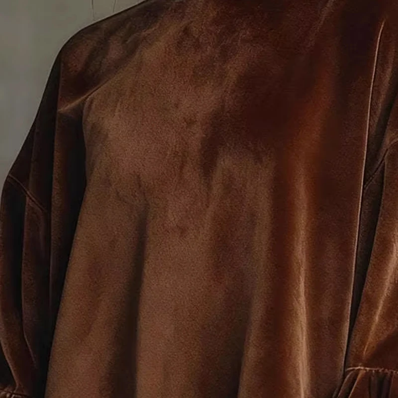 

American Retro Women's Velvet Dress High Neck Leopard Flare Sleeve Straight Dress Temperament Elegant Autumn Party Dresses