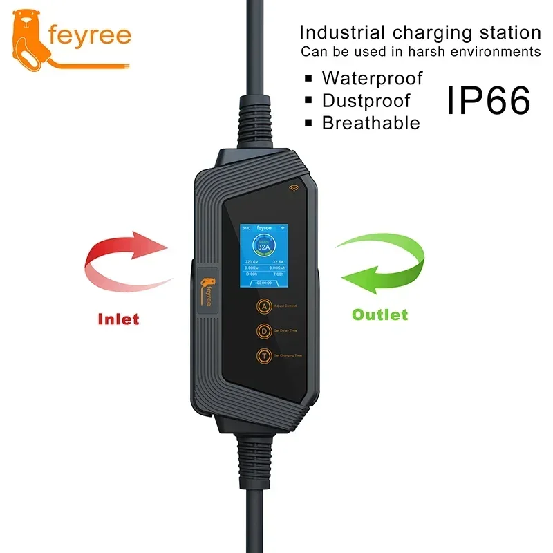 Feyree Type1 7KW 32A 1 fase cargador EV portátil J1772 enchufe con Cable de 5m aplicación inteligente versión de Control WIFI para vehículo eléctrico