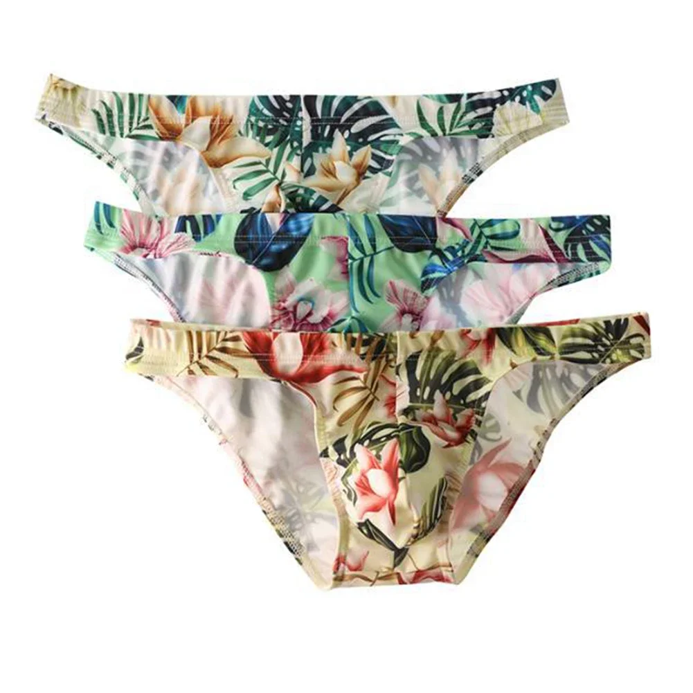 

Sexy Mens Seamless Underwear Low Waist Panties Comfortable Printed Lingerie Trendy Ice Silk Briefs Breathable Trunks Underpants