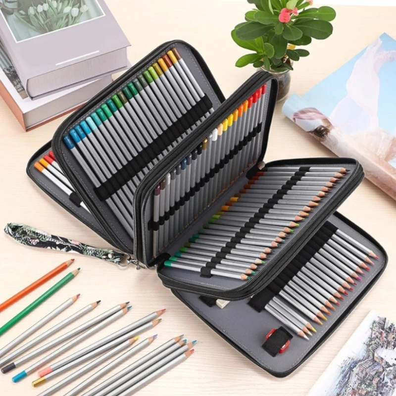 168 Holes Colored Lead Pencils Storage Large Capacity Pen Holder Pencils Bag Pouch Pen Case Supplies Stationery