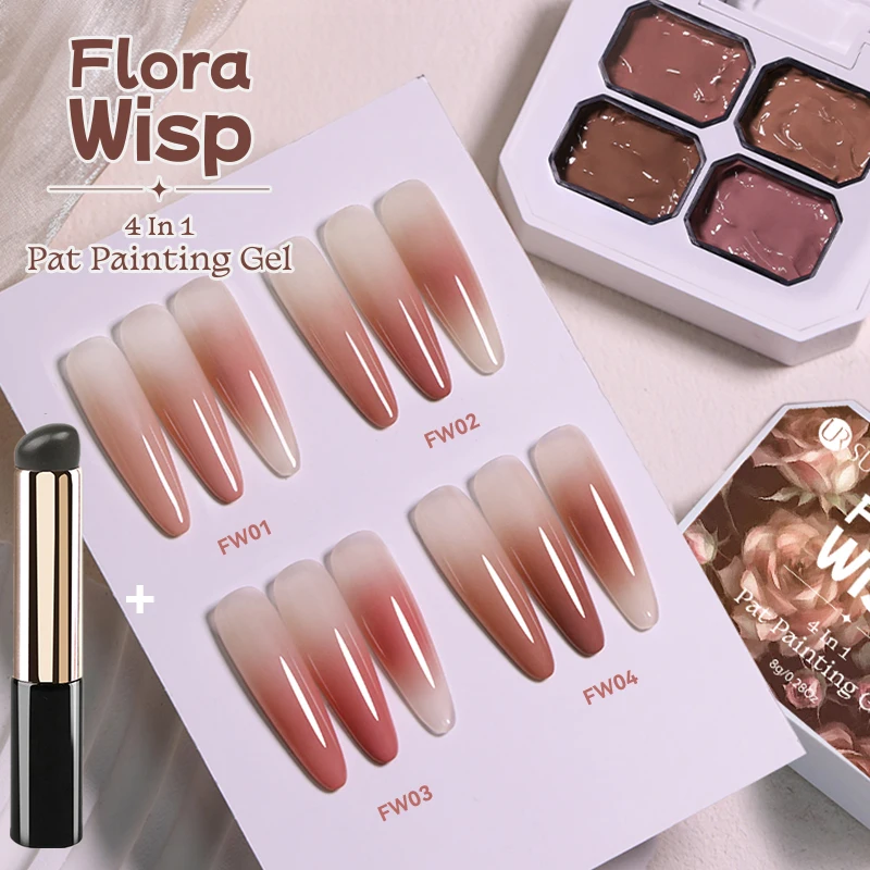 

UR SUGAR 2Pcs Pat Gel Nail Polish Set with Patting Nail Brush 4 IN 1 Painting Stamping Blush French Palette Manicure Nail Design