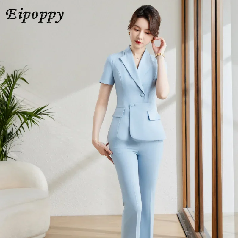 Light blue professional women's suit dress summer