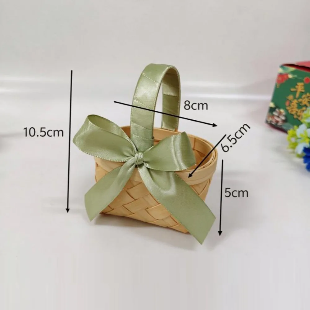 Colorful Ribbon Bow Wedding Candy Storage Basket Mini with Handle Handwoven Basket Craftsmanship Flower Pot